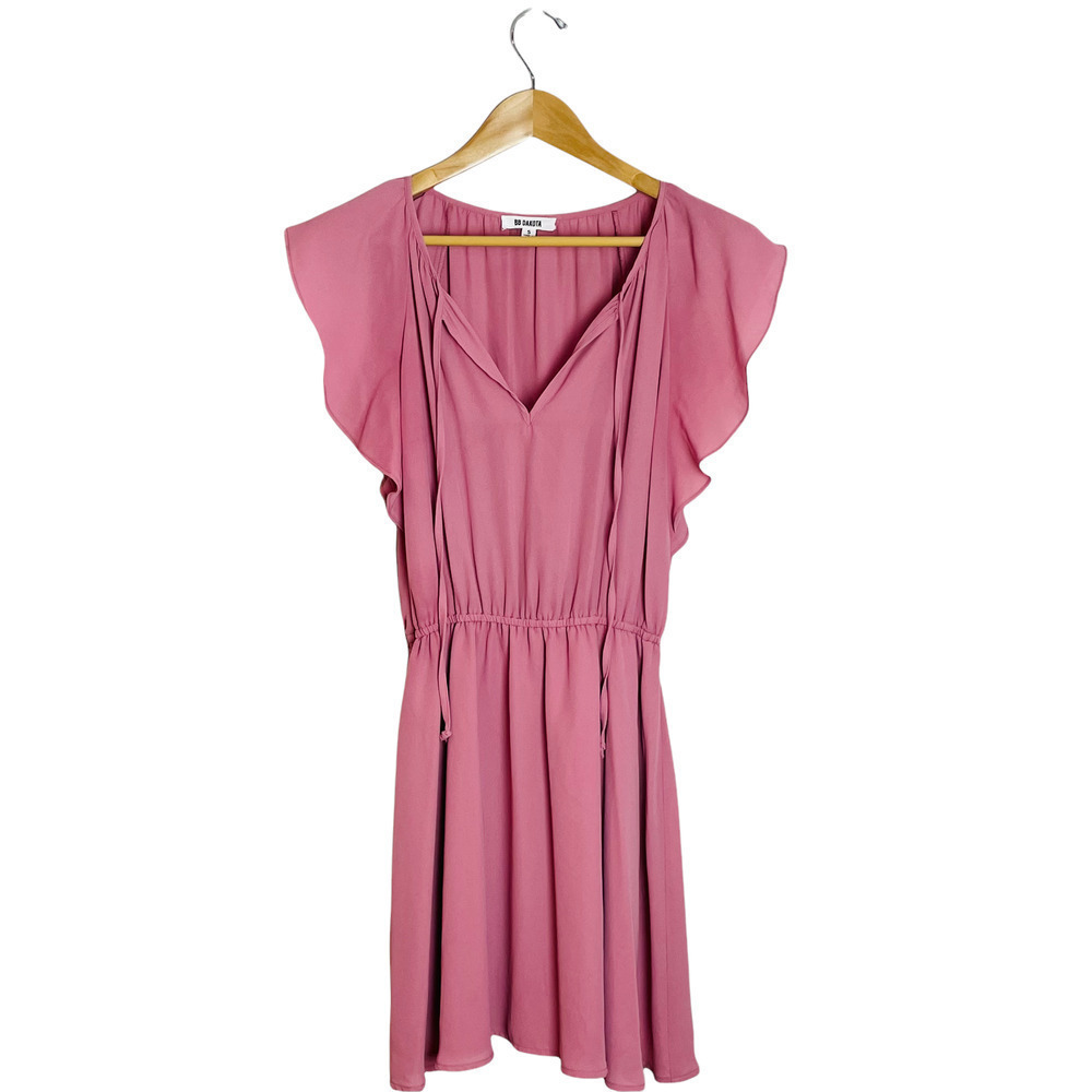 🍀BB Dakota Women’s Sz Small Pink Chiffon Overlay Flutter Sleeve Dress